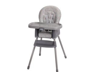 A baby high chair with a seat and back cushion.